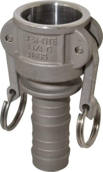 EVER-TITE Coupling Products - 1-1/4" Stainless Steel Cam & Groove Suction & Discharge Hose Female Coupler Hose Shank - Part C, 250 Max psi - Eagle Tool & Supply
