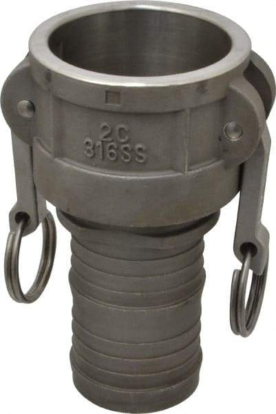 EVER-TITE Coupling Products - 2" Stainless Steel Cam & Groove Suction & Discharge Hose Female Coupler Hose Shank - Part C, 250 Max psi - Eagle Tool & Supply