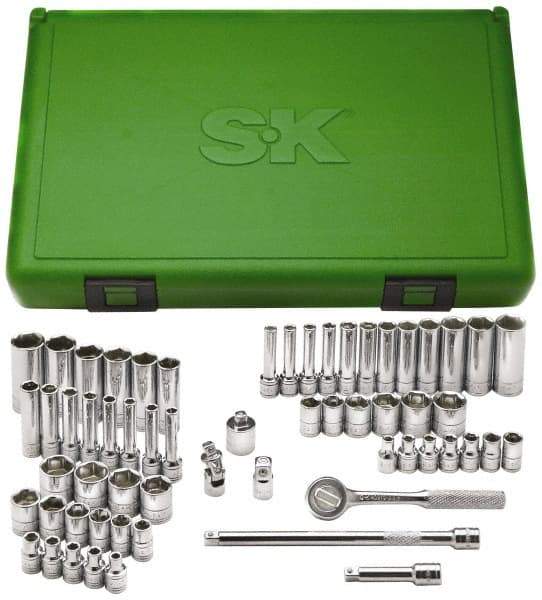 SK - 60 Piece 1/4" Drive Deep Well Socket Set - 6 Points, 1/8" to 5/8" (4mm to 16mm) Range, Inch/Metric Measurement Standard - Eagle Tool & Supply