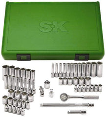 SK - 60 Piece 1/4" Drive Deep Well Socket Set - 6 Points, 1/8" to 5/8" (4mm to 16mm) Range, Inch/Metric Measurement Standard - Eagle Tool & Supply