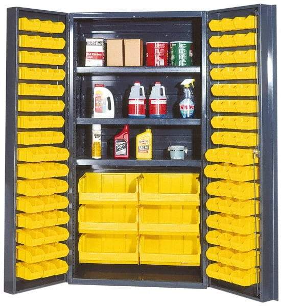Quantum Storage - 3 Shelf 102 Bin Storage Cabinet - Steel, 36" Wide x 24" Deep x 72" High, Gray - Eagle Tool & Supply