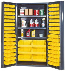 Quantum Storage - 3 Shelf 102 Bin Storage Cabinet - Steel, 36" Wide x 24" Deep x 72" High, Gray - Eagle Tool & Supply