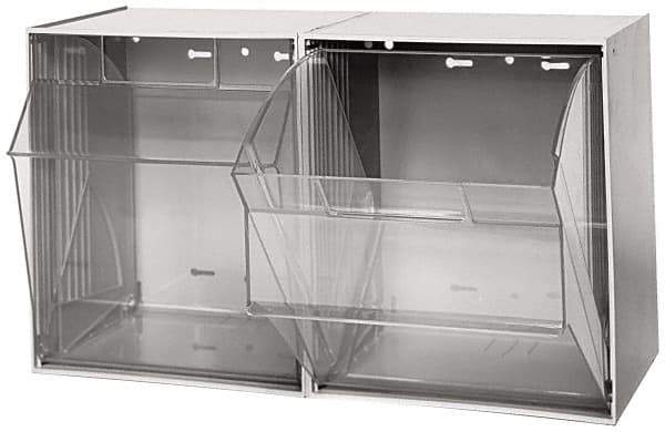 Quantum Storage - 23-5/8" Wide x 13-7/8" High x 11-7/8" Deep, Small Parts Tip Out Stacking Bin Organizer - Polystyrene Frame, 2 Compartments, 11-1/16" Wide x 13-5/8" High x 8-7/8" Deep Bin - Eagle Tool & Supply