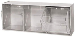 Quantum Storage - 23-5/8" Wide x 9-1/2" High x 7-3/4" Deep, Small Parts Tip Out Stacking Bin Organizer - Polystyrene Frame, 3 Compartments, 7-3/8" Wide x 8-5/8" High x 5-7/8" Deep Bin - Eagle Tool & Supply