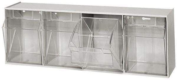 Quantum Storage - 23-5/8" Wide x 8-1/8" High x 6-5/8" Deep, Small Parts Tip Out Stacking Bin Organizer - Polystyrene Frame, 4 Compartments, 5-5/8" Wide x 7-1/2" High x 5" Deep Bin - Eagle Tool & Supply