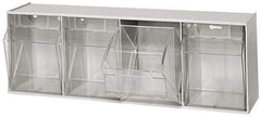 Quantum Storage - 23-5/8" Wide x 8-1/8" High x 6-5/8" Deep, Small Parts Tip Out Stacking Bin Organizer - Polystyrene Frame, 4 Compartments, 5-5/8" Wide x 7-1/2" High x 5" Deep Bin - Eagle Tool & Supply