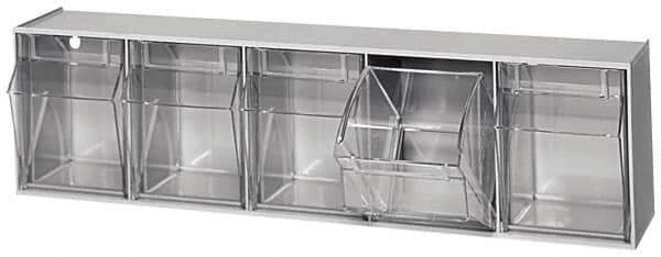 Quantum Storage - 23-5/8" Wide x 6-1/2" High x 5-1/4" Deep, Small Parts Tip Out Stacking Bin Organizer - Polystyrene Frame, 5 Compartments, 4-1/4" Wide x 5-3/4" High x 3-3/4" Deep Bin - Eagle Tool & Supply