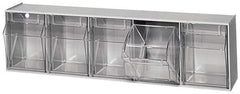 Quantum Storage - 23-5/8" Wide x 6-1/2" High x 5-1/4" Deep, Small Parts Tip Out Stacking Bin Organizer - Polystyrene Frame, 5 Compartments, 4-1/4" Wide x 5-3/4" High x 3-3/4" Deep Bin - Eagle Tool & Supply