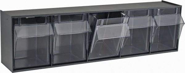 Quantum Storage - 23-5/8" Wide x 6-1/2" High x 5-1/4" Deep, Small Parts Tip Out Stacking Bin Organizer - Polystyrene Frame, 5 Compartments, 4-1/4" Wide x 5-3/4" High x 3-3/4" Deep Bin - Eagle Tool & Supply