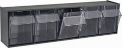 Quantum Storage - 23-5/8" Wide x 6-1/2" High x 5-1/4" Deep, Small Parts Tip Out Stacking Bin Organizer - Polystyrene Frame, 5 Compartments, 4-1/4" Wide x 5-3/4" High x 3-3/4" Deep Bin - Eagle Tool & Supply