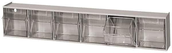 Quantum Storage - 23-5/8" Wide x 4-1/2" High x 3-5/8" Deep, Small Parts Tip Out Stacking Bin Organizer - Polystyrene Frame, 6 Compartments, 3-1/2" Wide x 3-3/4" High x 2-5/8" Deep Bin - Eagle Tool & Supply