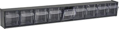 Quantum Storage - 23-5/8" Wide x 3-1/8" High x 2-1/2" Deep, Small Parts Tip Out Stacking Bin Organizer - Polystyrene Frame, 9 Compartments, 2-3/16" Wide x 2-1/2" High x 1-3/4" Deep Bin - Eagle Tool & Supply