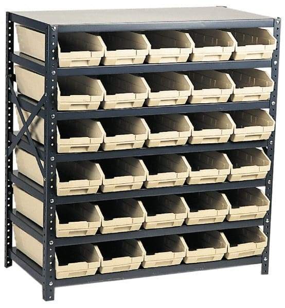 Quantum Storage - 2,100 Lb Capacity, 18" Deep x 36" Wide x 39" High, Steel Floor Rack - 1 Side, 30 Red Polyethylene/Polypropylene Bins - Eagle Tool & Supply