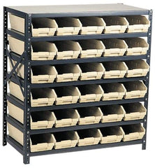 Quantum Storage - 2,100 Lb Capacity, 12" Deep x 36" Wide x 39" High, Steel Floor Rack - 1 Side, 24 Ivory Polyethylene/Polypropylene Bins - Eagle Tool & Supply