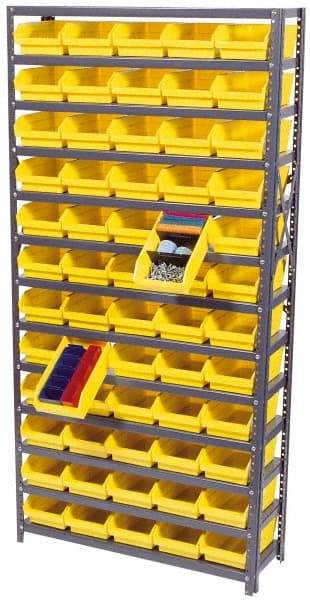 Quantum Storage - 4,200 Lb Capacity, 18" Deep x 36" Wide x 75" High, Steel Floor Rack - 1 Side, 60 Black Polyethylene/Polypropylene Bins - Eagle Tool & Supply