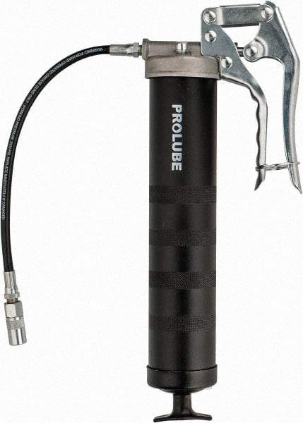 PRO-LUBE - 5,000 Max psi, Flexible Pistol Grease Gun - 14 oz (Cartridge) Capacity, 1/8 Thread Outlet, 40 Strokes per 0.07 oz, Bulk, Cartridge & Suction Fill, Includes 4 Jaw Coupler with Ball Check - Eagle Tool & Supply
