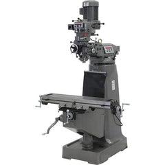 Jet - 9" Table Width x 42" Table Length, Step Pulley Control, 3 Phase Knee Milling Machine - R8 Spindle Taper, 2 hp - Eagle Tool & Supply