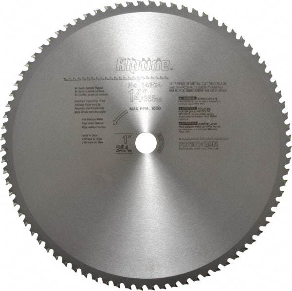 Porter-Cable - 14" Diam, 1" Arbor Hole Diam, 80 Tooth Wet & Dry Cut Saw Blade - Carbide-Tipped, Cutoff Action, Standard Round Arbor - Eagle Tool & Supply