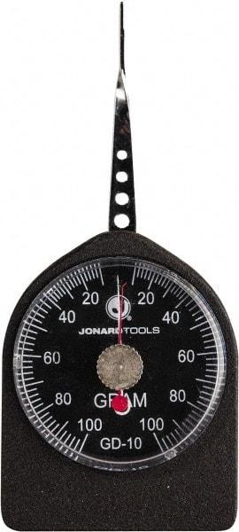 Jonard Tools - 0.05 Lb. Capacity, Mechanical Tension and Compression Force Gage - 2 gf Resolution, Aluminum Housing - Eagle Tool & Supply