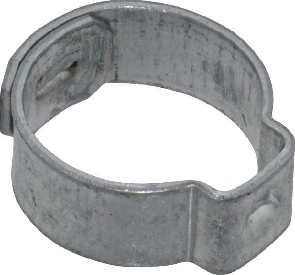 Oetiker - 12.6 to 14.5mm, Zinc-Plated 1-Ear Clamp - 9/16" Noml Size, 6mm Inner Width, 7mm Wide x 0.75mm Thick, Carbon Steel - Eagle Tool & Supply