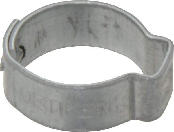 Oetiker - 13.5 to 15.7mm, Zinc-Plated 1-Ear Clamp - 5/8" Noml Size, 7mm Inner Width, 7mm Wide x 0.75mm Thick, Carbon Steel - Eagle Tool & Supply