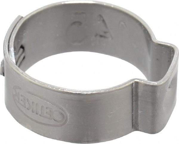 Oetiker - 12.6 to 14.5mm, 1-Ear Clamp - 9/16" Noml Size, 6mm Inner Width, 7mm Wide x 0.6mm Thick, Stainless Steel - Eagle Tool & Supply