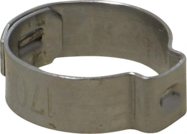 Oetiker - 15.1 to 17mm, 1-Ear Clamp - 11/16" Noml Size, 6mm Inner Width, 7mm Wide x 0.6mm Thick, Stainless Steel - Eagle Tool & Supply