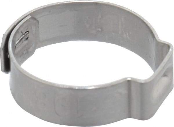 Oetiker - 17 to 19.8mm, 1-Ear Clamp - 3/4" Noml Size, 9mm Inner Width, 7mm Wide x 0.6mm Thick, Stainless Steel - Eagle Tool & Supply