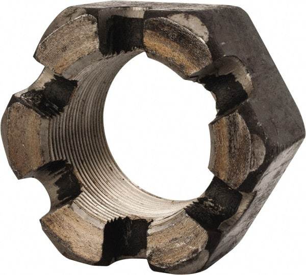 Value Collection - 2-12 UNF Grade 2 Steel Slotted Locknut - 3" Width Across Flats, 1-23/32" High, Uncoated - Eagle Tool & Supply