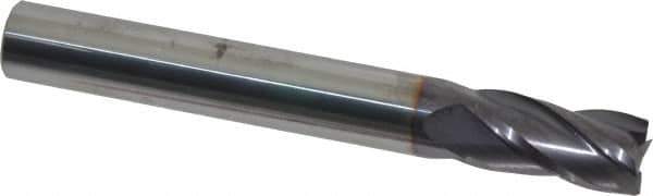 Niagara Cutter - 1/2", 1" LOC, 1/2" Shank Diam, 4" OAL, 4 Flute, Solid Carbide Square End Mill - Single End, TiAlN Finish, Spiral Flute, 30° Helix, Centercutting, Right Hand Cut, Right Hand Flute, Series C430 - Eagle Tool & Supply