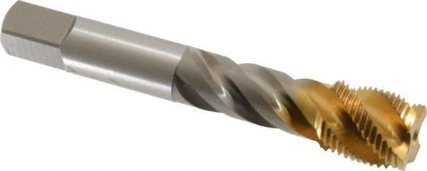 OSG - 3/4-16 UNF 4 Flute 2B Modified Bottoming Spiral Flute Tap - Vanadium High Speed Steel, TiN Finish, 110mm OAL, Right Hand Flute, Right Hand Thread - Eagle Tool & Supply