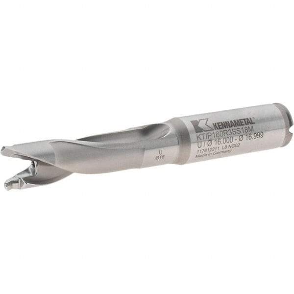 Kennametal - 16 to 16.99mm Diam, 3xD, 51mm Max Depth, 18mm Shank Diam, 70mm Flute, 122mm OAL, Replaceable Tip Drill - KTIP1600HPM Insert, U Seat Size, Series KenTIP - Eagle Tool & Supply
