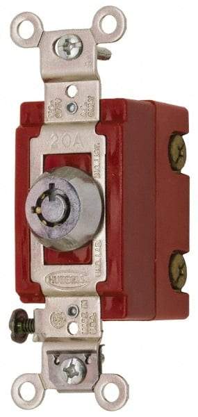 Hubbell Wiring Device-Kellems - 120 to 277 VAC, 20 Amp at 125 Volt, 20 Amp at 250 Volt, SPST, 6 Tumbler Barrel Key Switch - Clip and Screw Terminal, 7/8 Inch Mount Hole Diameter, On-Off Sequence - Eagle Tool & Supply