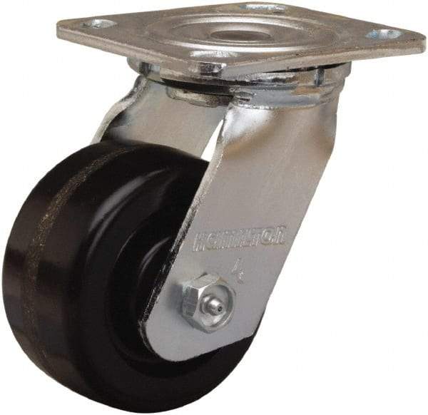 Hamilton - 4" Diam x 2" Wide x 5-5/8" OAH Top Plate Mount Swivel Caster - Phenolic, 800 Lb Capacity, Straight Roller Bearing, 4 x 4-1/2" Plate - Eagle Tool & Supply