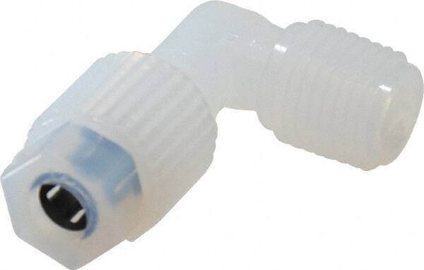 NewAge Industries - 1/4" Tube OD, PFA PTFE Plastic Compression Tube Male Elbow - 1/4 NPT Pipe, 500°F Max, 1/4 Thread - Eagle Tool & Supply
