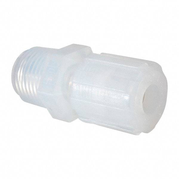 NewAge Industries - 3/8" Tube OD, PFA PTFE Plastic Compression Tube Male Elbow - 1/2 NPT Pipe, 500°F Max, 1/2 Thread - Eagle Tool & Supply