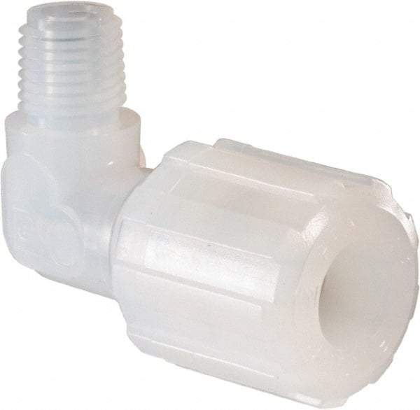 NewAge Industries - 1/2" Tube OD, PFA PTFE Plastic Compression Tube Male Elbow - 1/4 NPT Pipe, 500°F Max, 1/4 Thread - Eagle Tool & Supply
