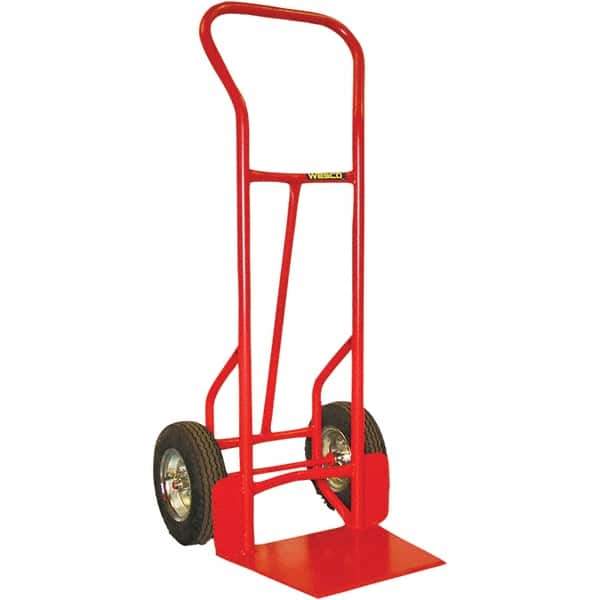 Wesco Industrial Products - 900 Lb Capacity 53" OAH Hand Truck - 13 x 17-1/2" Base Plate, Swept Back, Continuous Handle, Steel, Solid Rubber Wheels - Eagle Tool & Supply