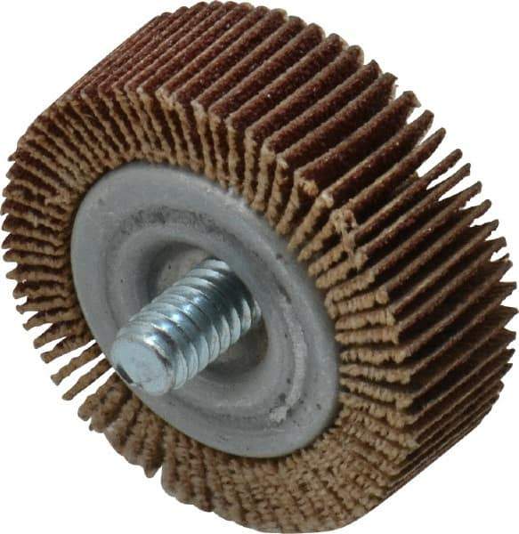 Merit Abrasives - 1-1/2" Diam x 1/2" Face Width, Medium Aluminum Oxide Coated Mounted Flap Wheel - 1/4-20 Threaded Mount, 80 Grit, 25,000 Max RPM - Eagle Tool & Supply