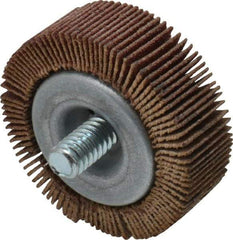 Merit Abrasives - 1-1/2" Diam x 1/2" Face Width, Fine Aluminum Oxide Coated Mounted Flap Wheel - 1/4-20 Threaded Mount, 120 Grit, 25,000 Max RPM - Eagle Tool & Supply