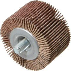 Merit Abrasives - 1-1/2" Diam x 1" Face Width, Medium Aluminum Oxide Coated Mounted Flap Wheel - 1/4-20 Threaded Mount, 80 Grit, 25,000 Max RPM - Eagle Tool & Supply