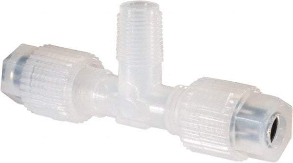 NewAge Industries - 1/4" Tube OD, PFA PTFE Plastic Compression Tube Male Branch Tee - 1/8 NPT Pipe, 500°F Max, 1/8 Thread - Eagle Tool & Supply