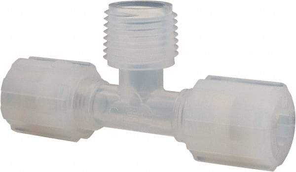 NewAge Industries - 3/8" Tube OD, PFA PTFE Plastic Compression Tube Male Branch Tee - 1/2 NPT Pipe, 500°F Max, 1/2 Thread - Eagle Tool & Supply