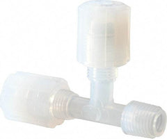 NewAge Industries - 1/4" Tube OD, PFA PTFE Plastic Compression Tube Male Run Tee - 1/4 NPT Pipe, 500°F Max, 1/4 Thread - Eagle Tool & Supply