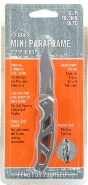 Gerber - 2-7/32" Blade, 6" OAL, Partially Serrated Folding Knife - 3.07" Closed Length, Stainless Steel, 1 Blade, 1 Edge, Pocket Clip - Eagle Tool & Supply