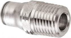 Legris - 1/4" Outside Diam, 1/4 NPT, Stainless Steel Push-to-Connect Male Connector - 435 Max psi, Tube to Male NPT Connection, FKM O-Ring - Eagle Tool & Supply