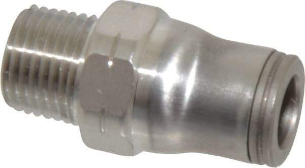 Legris - 1/4" Outside Diam, 1/8 NPT, Stainless Steel Push-to-Connect Male Connector - 435 Max psi, Tube to Male NPT Connection, FKM O-Ring - Eagle Tool & Supply