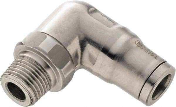 Legris - 12mm Outside Diam, 3/8 BSPT, Stainless Steel Push-to-Connect Male Elbow - 290 Max psi, Tube to Male BSPT Connection, FKM O-Ring - Eagle Tool & Supply