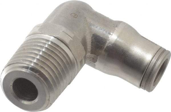 Legris - 1/4" Outside Diam, 1/4 NPT, Stainless Steel Push-to-Connect Male Elbow - 290 Max psi, Tube to Male NPT Connection, FKM O-Ring - Eagle Tool & Supply