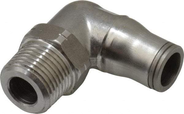 Legris - 3/8" Outside Diam, 3/8 NPT, Stainless Steel Push-to-Connect Male Elbow - 435 Max psi, Tube to Male NPT Connection, FKM O-Ring - Eagle Tool & Supply